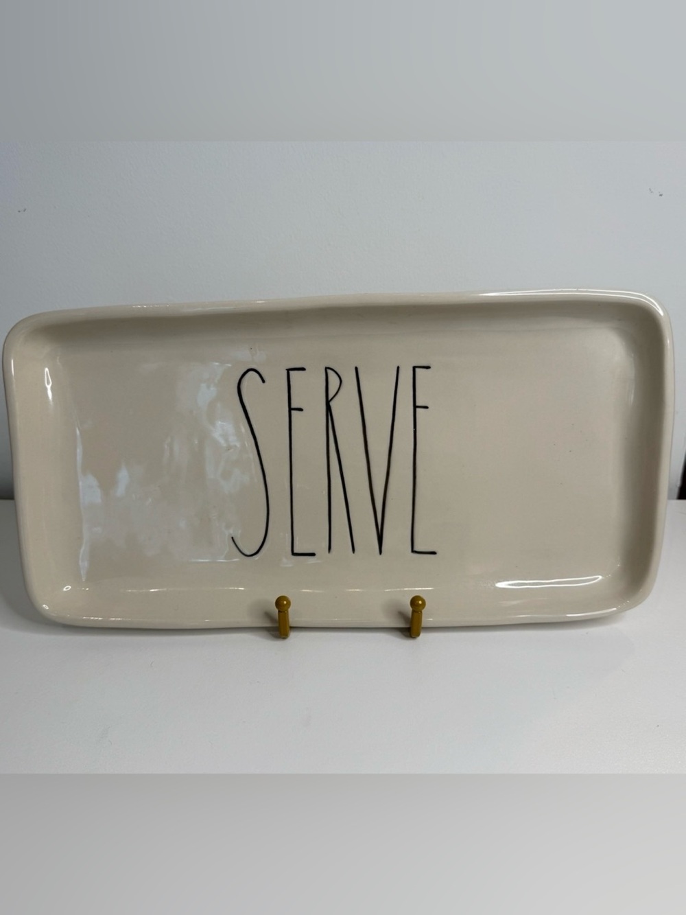 Rae Dunn Cream Ceramic Platter with Black 'SERVE' Lettering